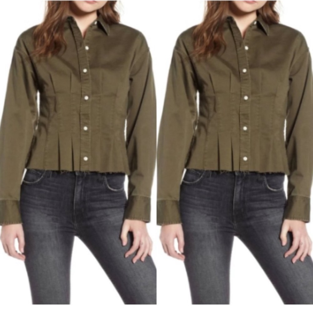 Current/Elliott Olive Green Utility Jacket with Pleated Hem